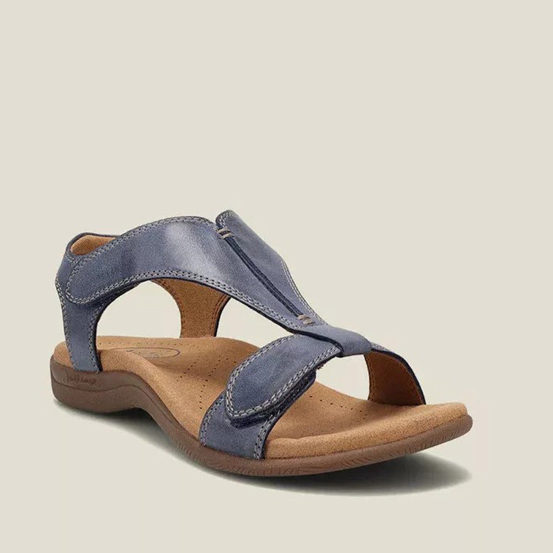 "Kvinnors svarta ortopediska sandaler: vintage stil, syntetiska, antiskid, med justerbar rem och komfortsula."