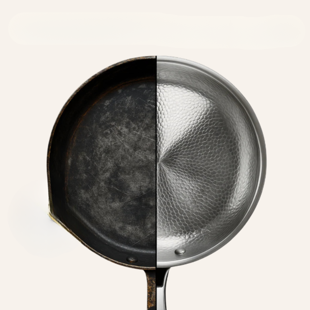 Induktionskärl i titan med hammarslagfinish – hållbara och stiliga kärl i metallic silver