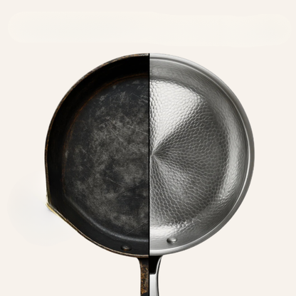 Induktionskärl i titan med hammarslagfinish – hållbara och stiliga kärl i metallic silver