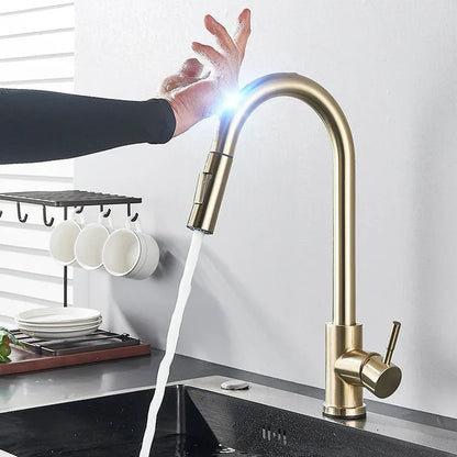Royallure Touch-Sensor Utdragbar Kökspip – Handsfree Flöde, Svängbar Spruta & Germ-Säker Carvallo