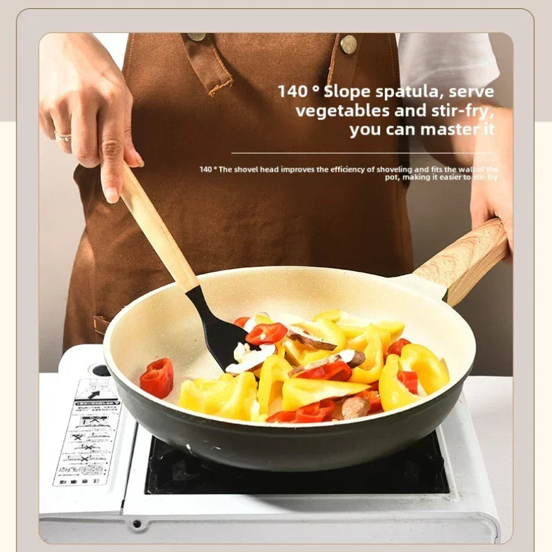 Carvallo Silikon Kök Redskap Set | Värmebeständig upp till 230 °C | 12-delar med Trähandtag | Visp, Spatel, Tång & mer Carvallo