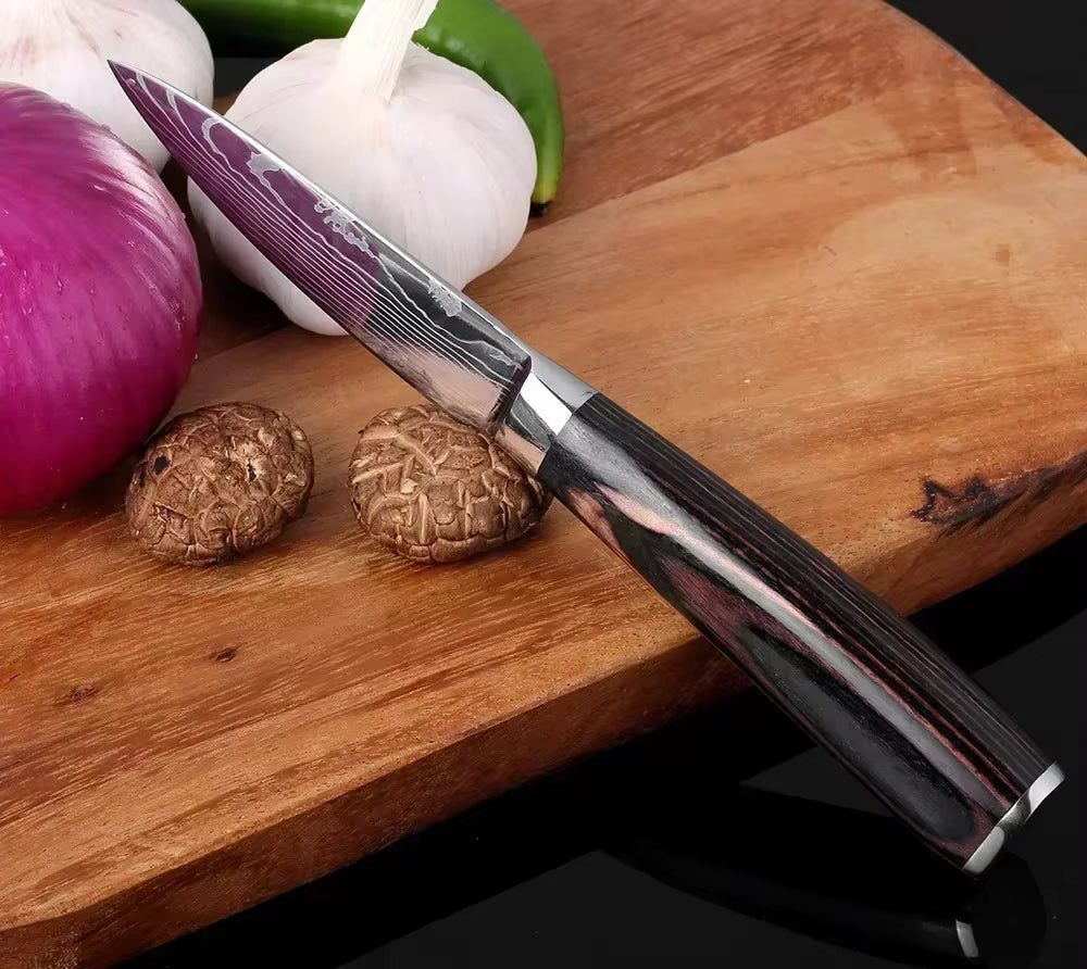 Knivset 6-pack – Premium köksknivar i rostfritt stål med Damascus-inspirerad design