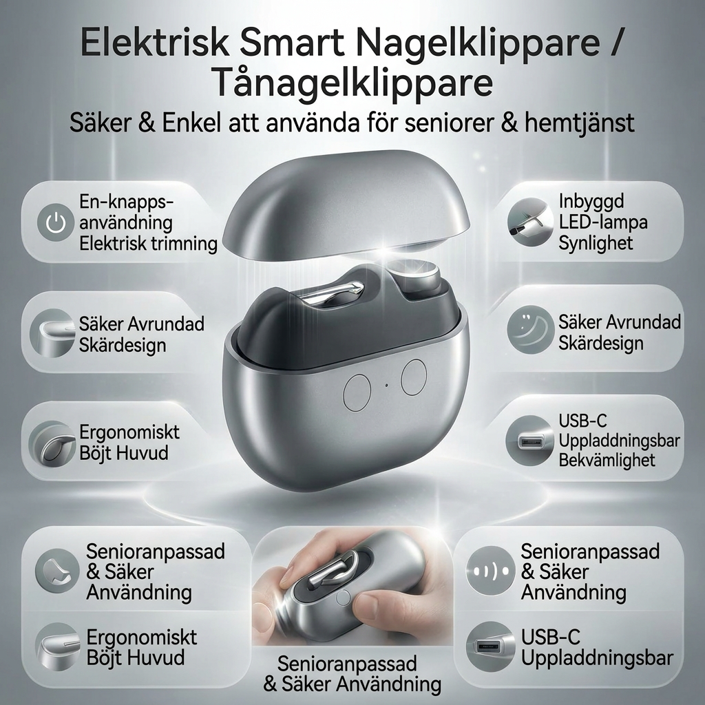 Nagelklippare med LED ljus | Elektrisk nageltrimmer för tånaglar | Klippglöd