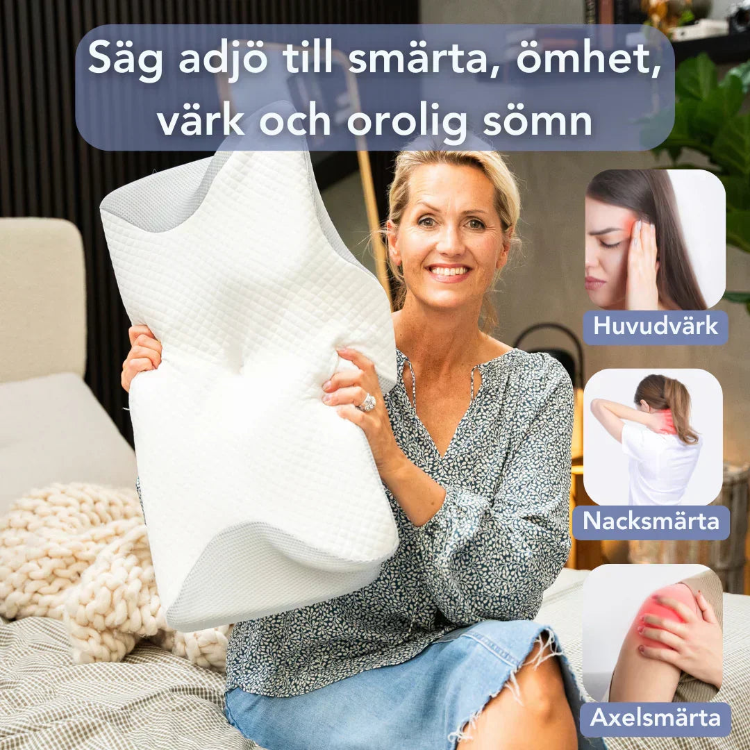"Ergonomiskt formad ortopedisk nackkudde med lyxigt täcke för ultimat huvud- och nackstöd, perfekt för hem och resa."
