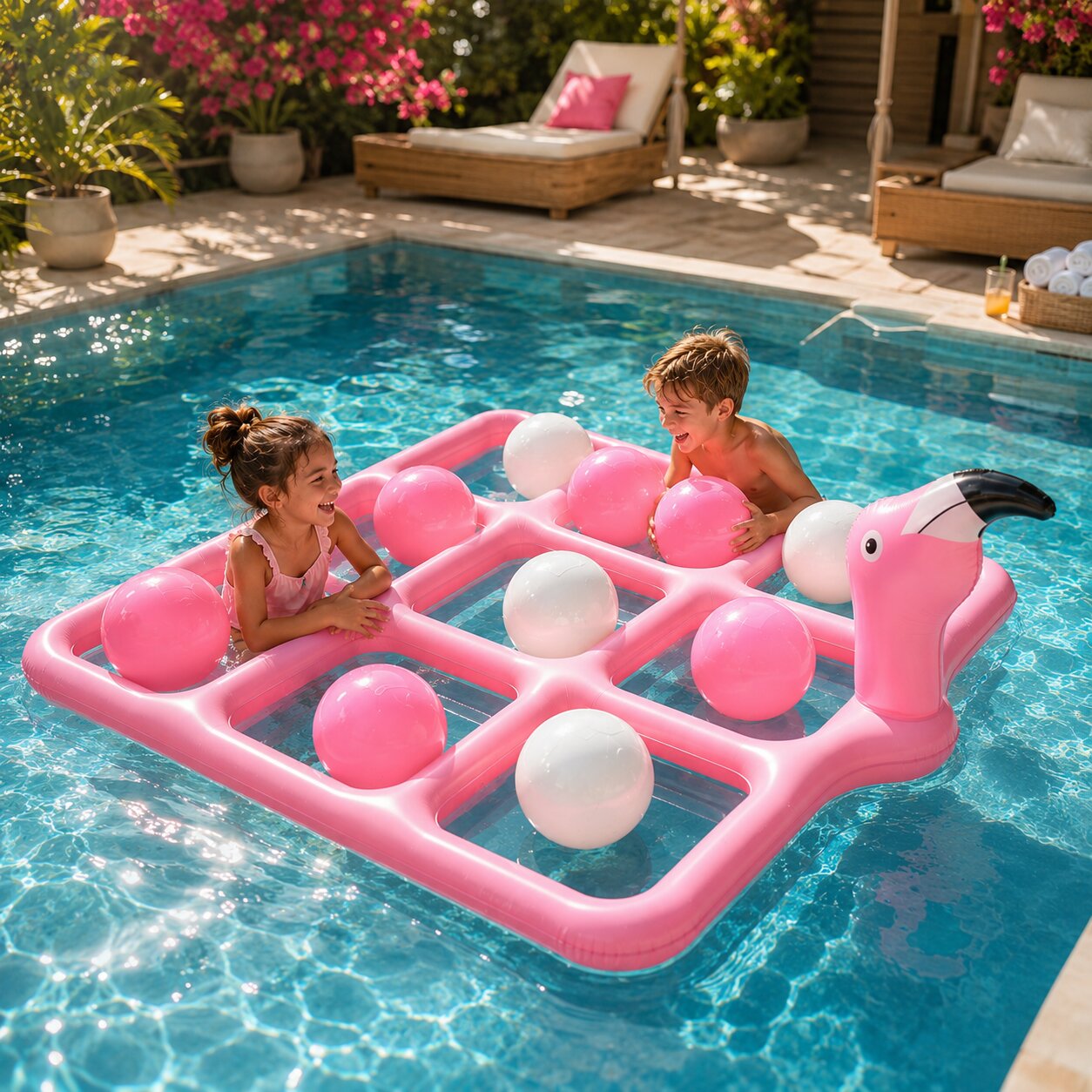 Flamingo badmadrass med poolspel | Flaminga