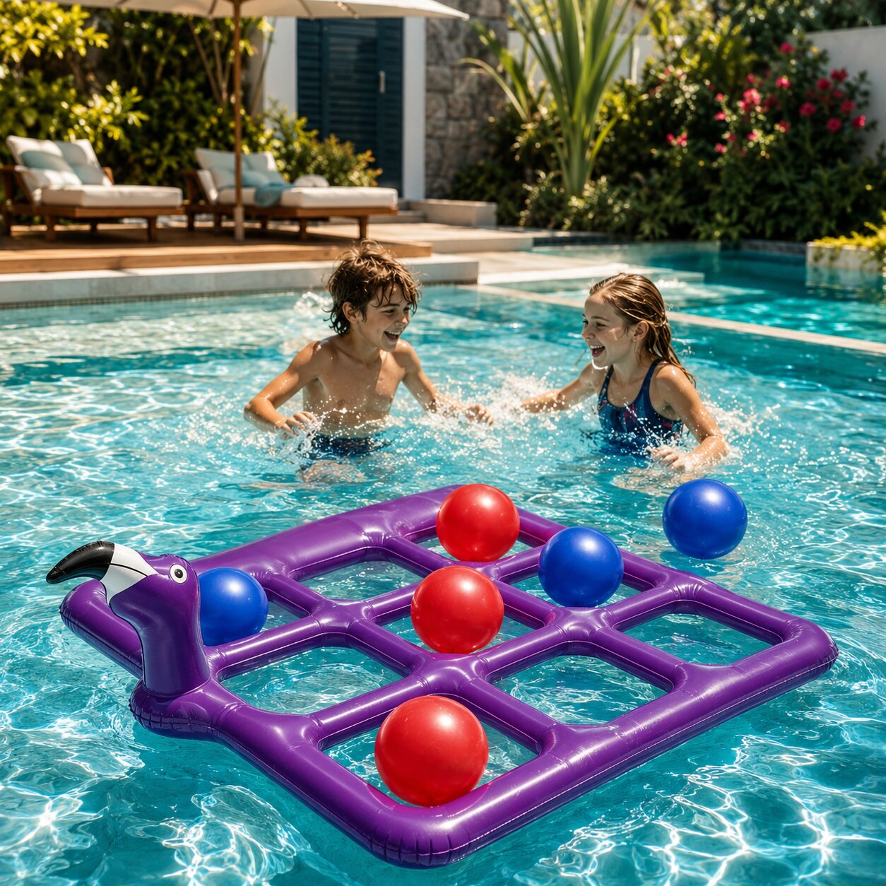 Flamingo badmadrass med poolspel | Flaminga