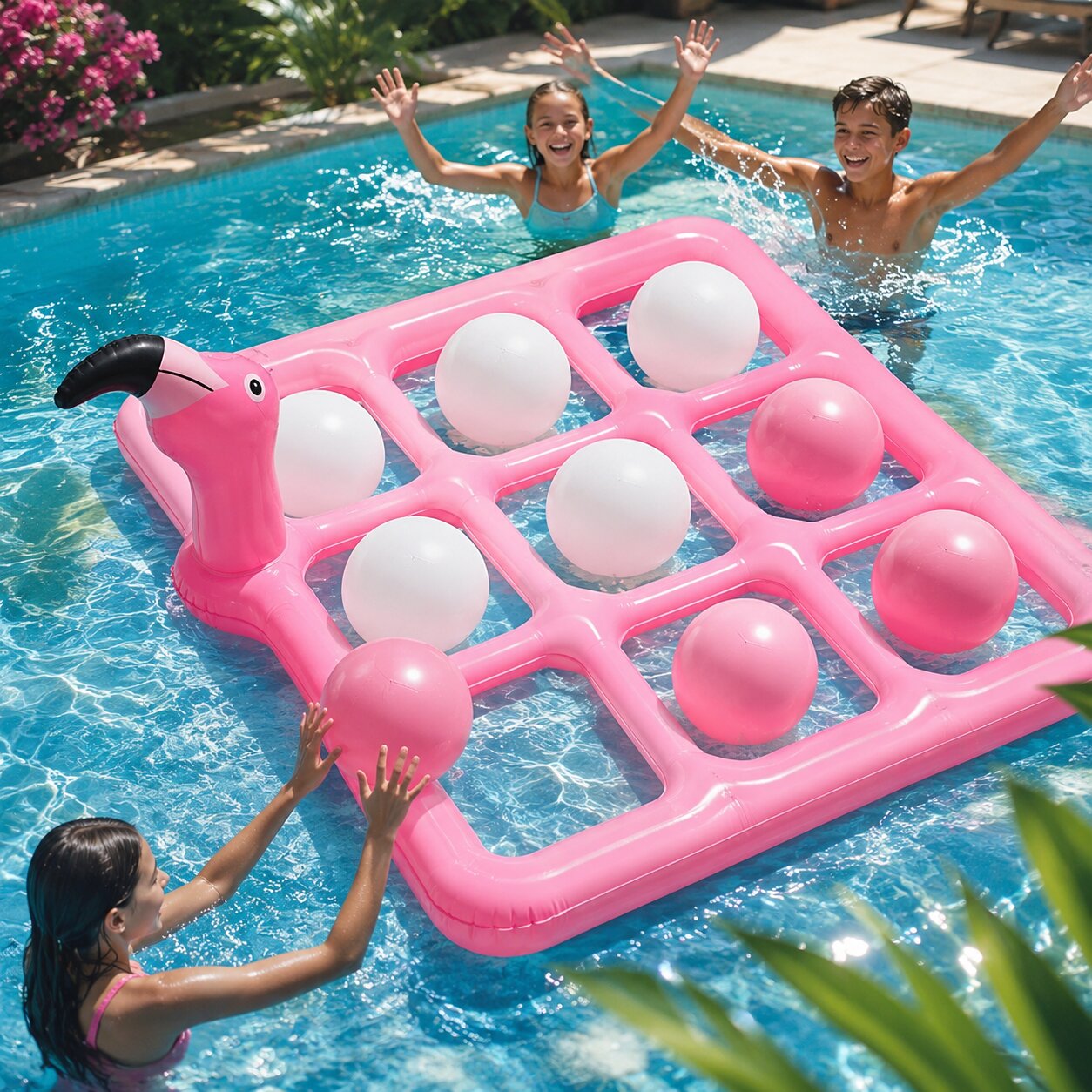 Flamingo badmadrass med poolspel | Flaminga