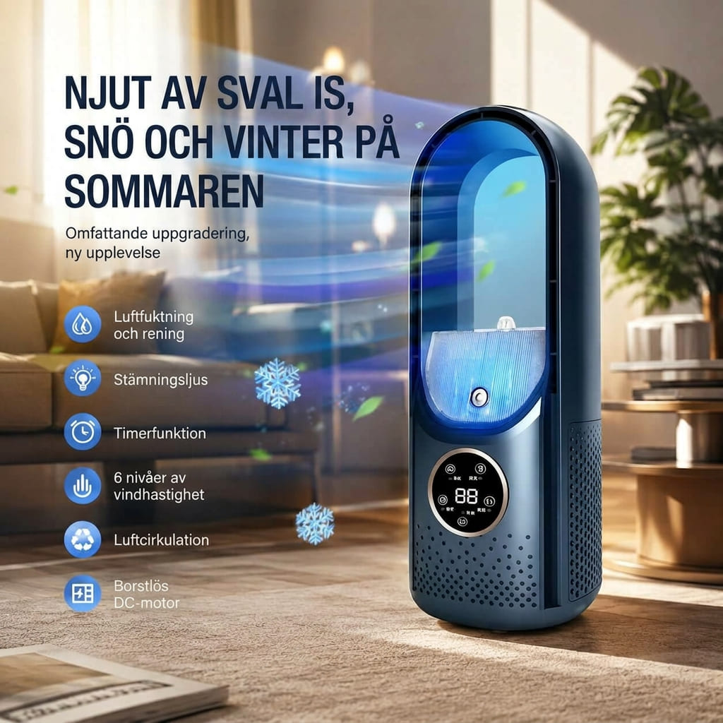 Fläkt | Bladlös ståfläkt | Tyst bordsfläkt för hem och kontor | Svalö